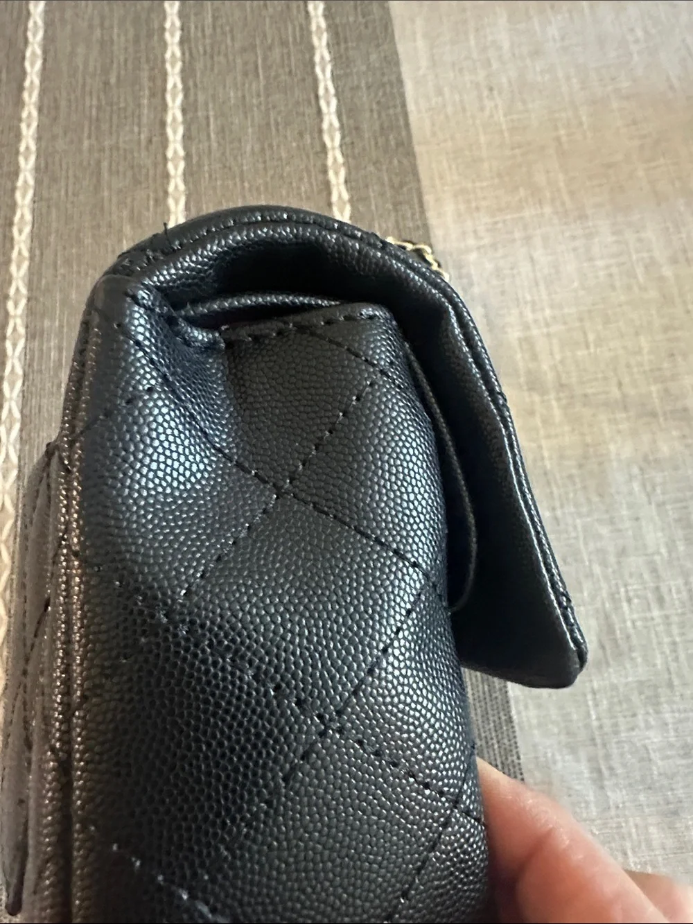 Black Quilted Faux Leather Chain-Handle Shoulder Bag